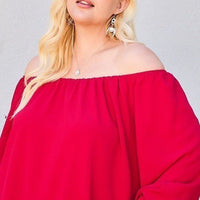 Off Shoulder Long Bubble Sleeve Solid Top - Passion 4 Fashion USA