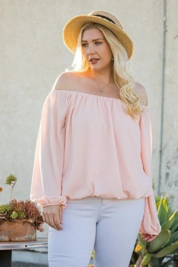 Off Shoulder Long Bubble Sleeve Solid Top - Passion 4 Fashion USA