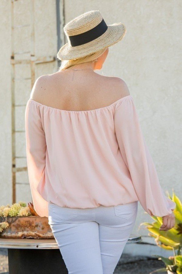 Off Shoulder Long Bubble Sleeve Solid Top - Passion 4 Fashion USA