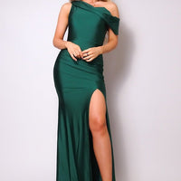 One Shoulder Draped Side Slit Maxi Dress - Passion 4 Fashion USA