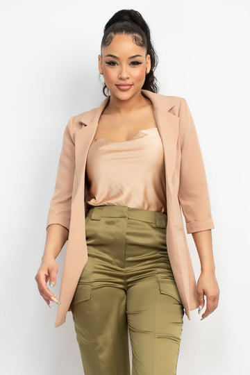 Open Front Notch Solid Jacket - Passion 4 Fashion USA