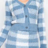 Plaid Button-front Cropped Sweater Cardigan - Passion 4 Fashion USA