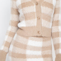 Plaid Button-front Cropped Sweater Cardigan - Passion 4 Fashion USA