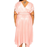Pleated Flutter Sleeve Dress - Passion 4 Fashion USA