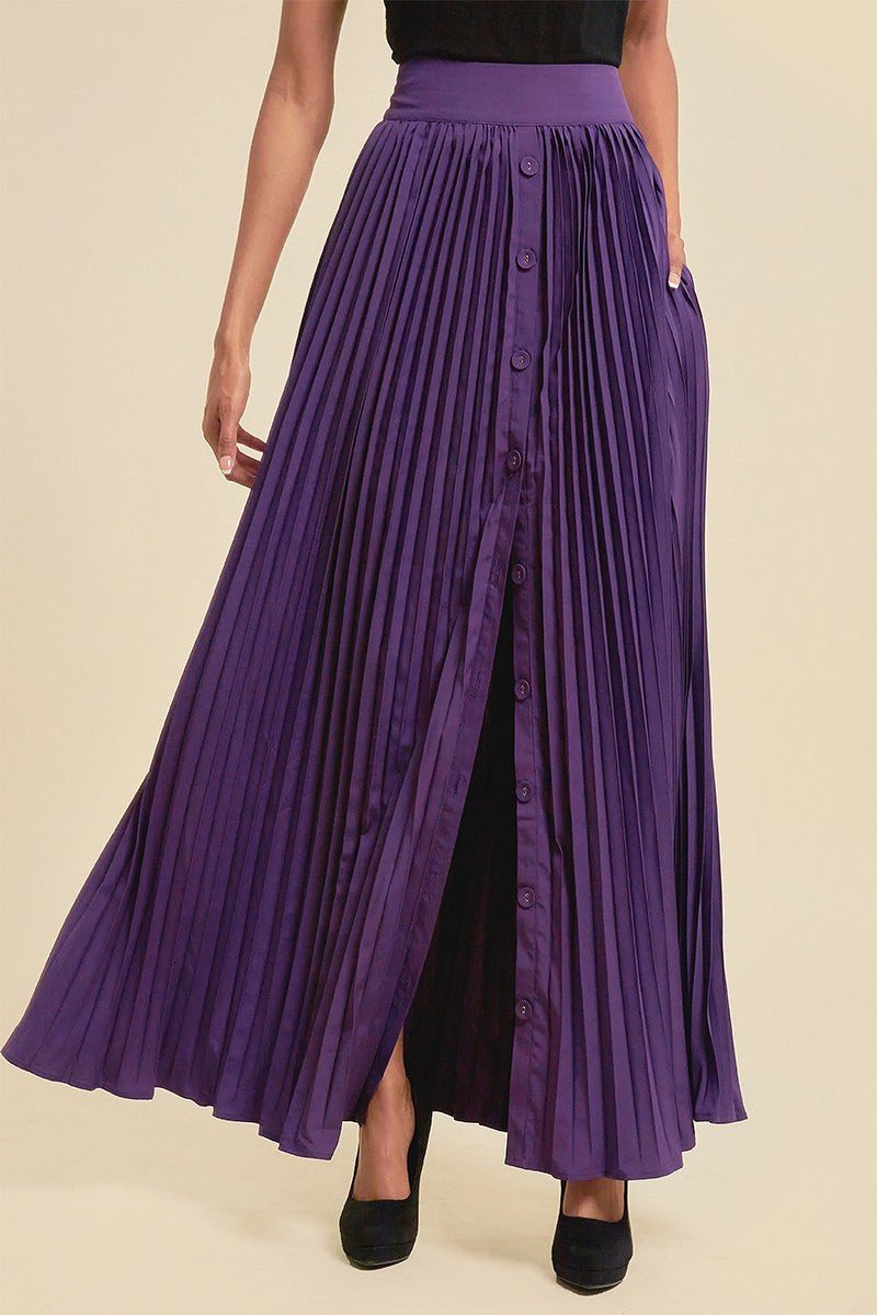 Pleated Skirt With Buttons And Pockets - Passion 4 Fashion USA