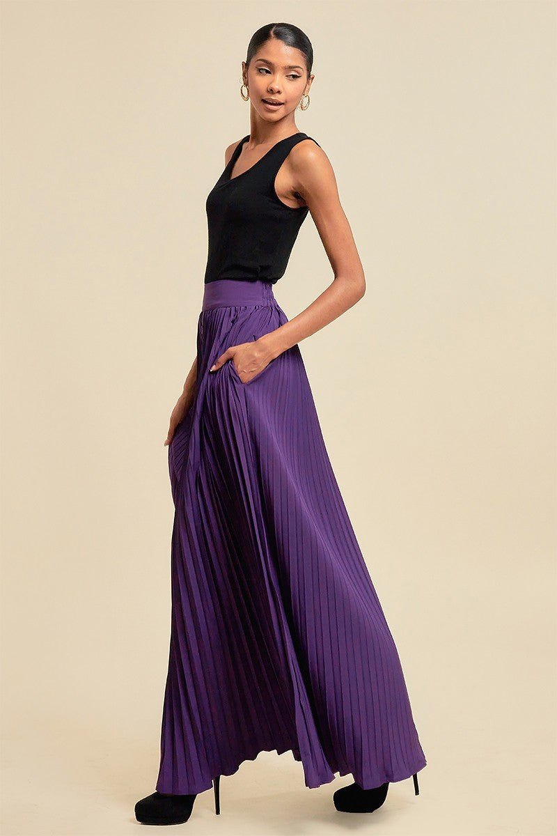 Pleated Skirt With Buttons And Pockets - Passion 4 Fashion USA