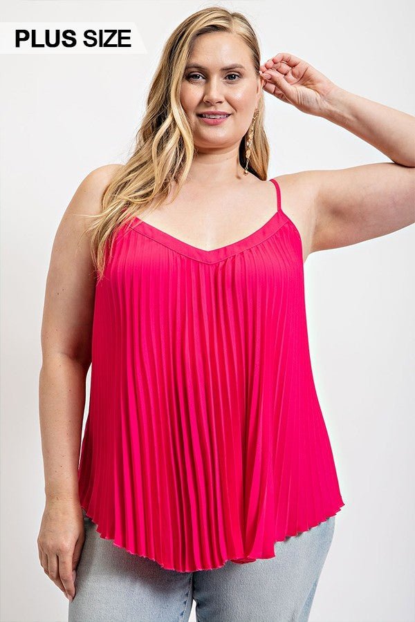 Pleated Tank Top With Adjustable Strap - Passion 4 Fashion USA