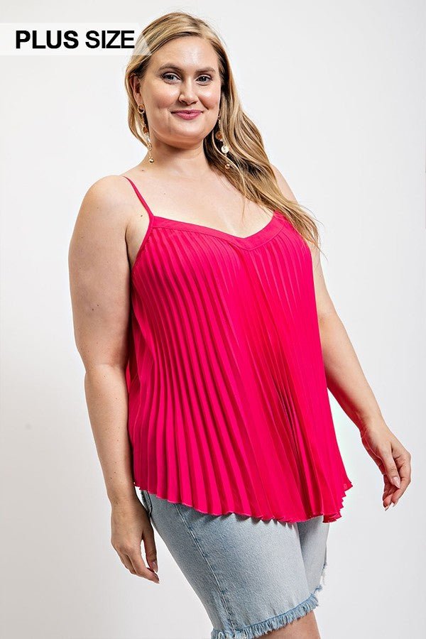 Pleated Tank Top With Adjustable Strap - Passion 4 Fashion USA