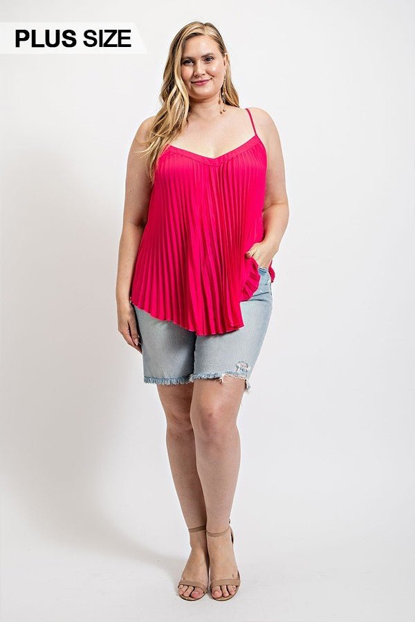 Pleated Tank Top With Adjustable Strap - Passion 4 Fashion USA