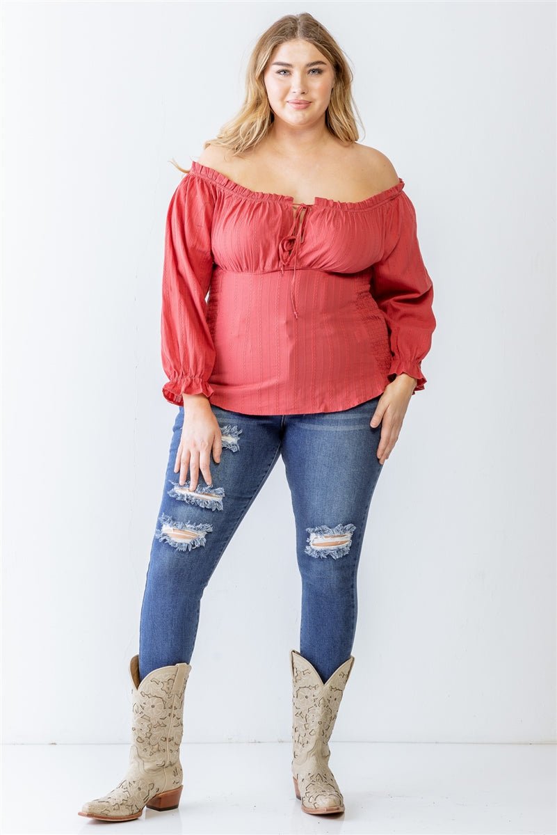 Plus Cotton Embroidery Off-the-shoulder Smocked Back Top - Passion 4 Fashion USA