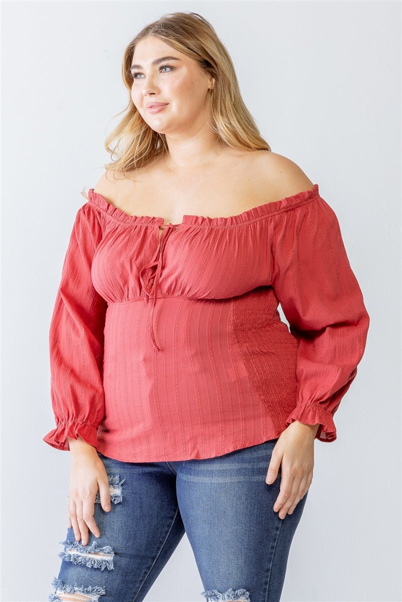 Plus Cotton Embroidery Off-the-shoulder Smocked Back Top - Passion 4 Fashion USA