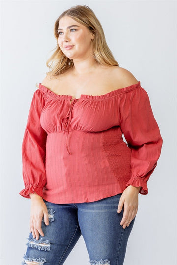 Plus Cotton Embroidery Off-the-shoulder Smocked Back Top - Passion 4 Fashion USA