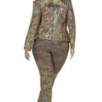 Plus Disco Metallic Sequins 2 Piece Jacket Set - Passion 4 Fashion USA