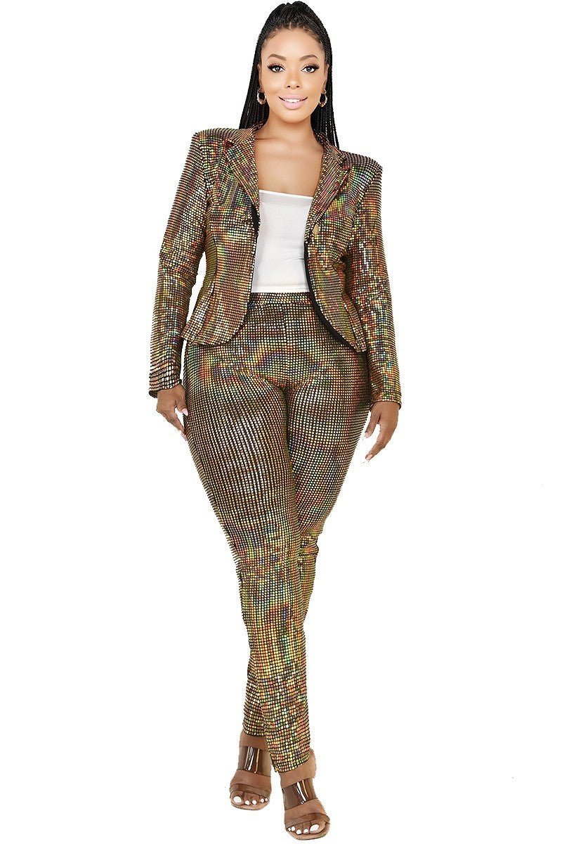 Plus Disco Metallic Sequins 2 Piece Jacket Set - Passion 4 Fashion USA