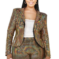 Plus Disco Metallic Sequins 2 Piece Jacket Set - Passion 4 Fashion USA