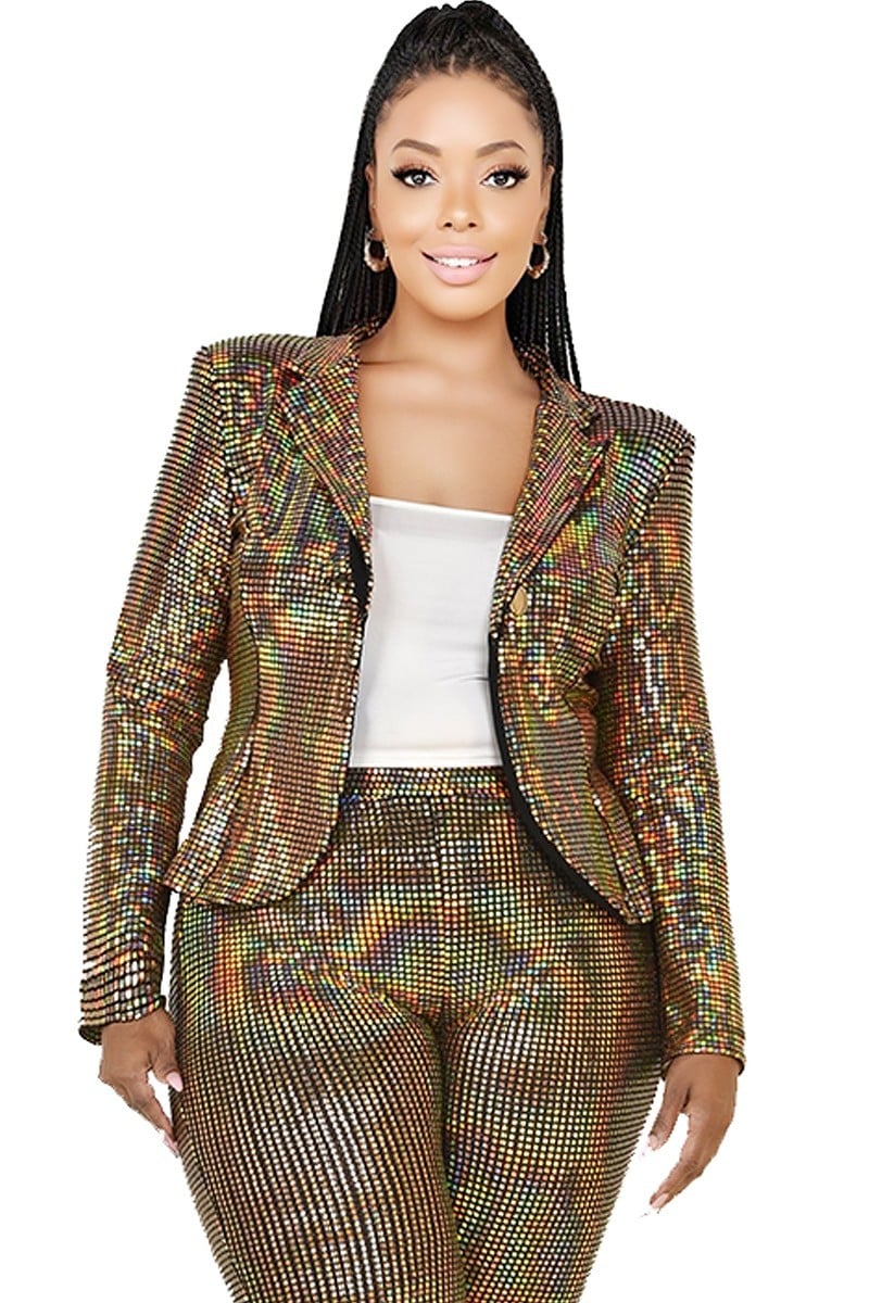 Plus Disco Metallic Sequins 2 Piece Jacket Set - Passion 4 Fashion USA