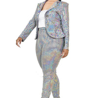 Plus Disco Metallic Sequins 2 Piece Jacket Set - Passion 4 Fashion USA