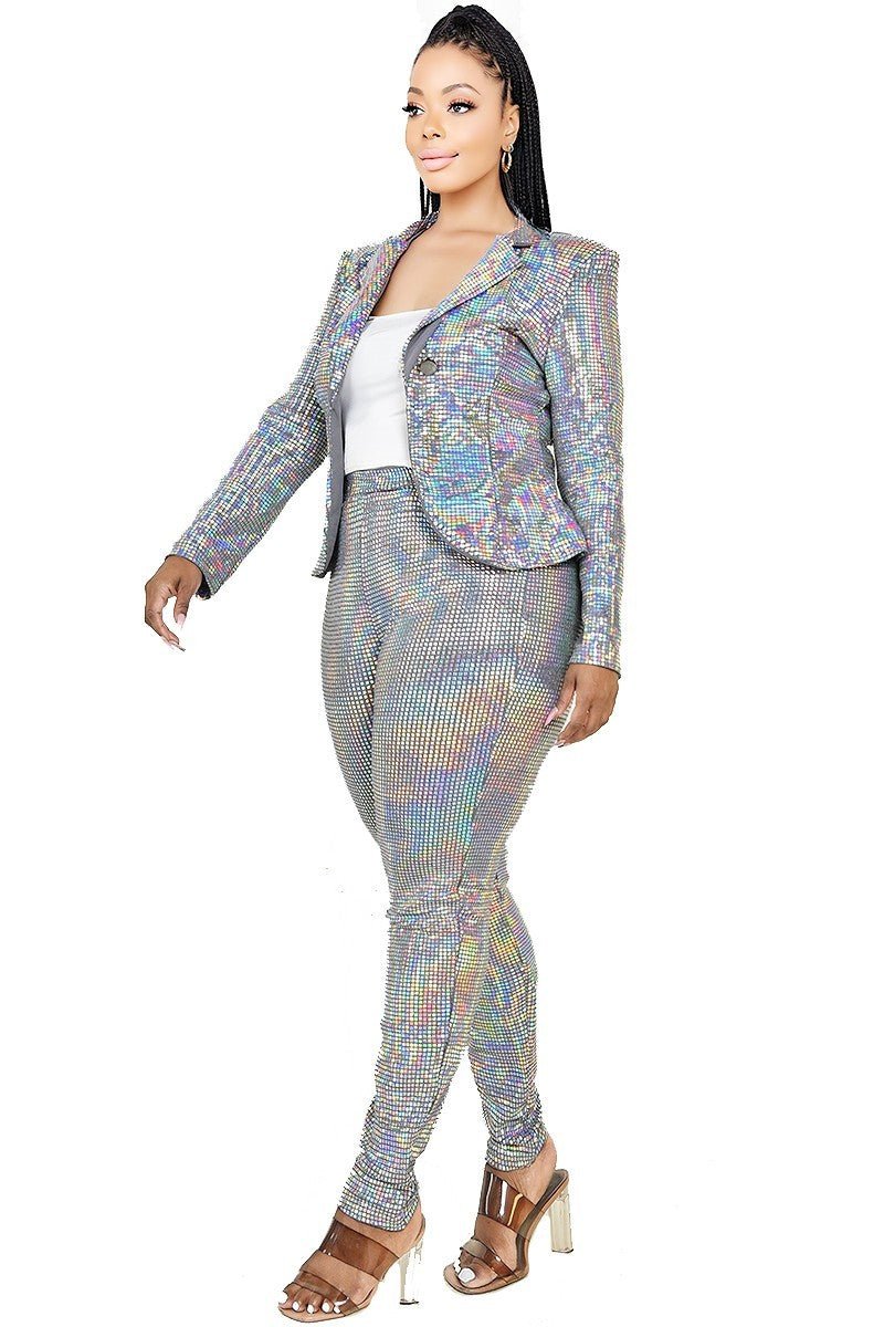 Plus Disco Metallic Sequins 2 Piece Jacket Set - Passion 4 Fashion USA