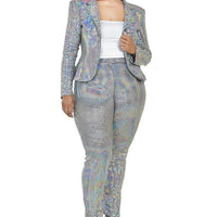 Plus Disco Metallic Sequins 2 Piece Jacket Set - Passion 4 Fashion USA