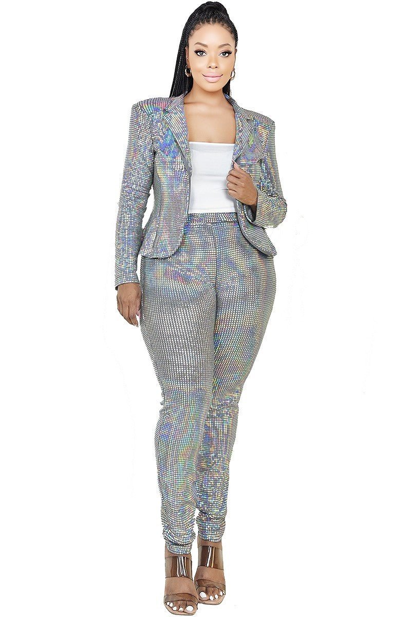 Plus Disco Metallic Sequins 2 Piece Jacket Set - Passion 4 Fashion USA