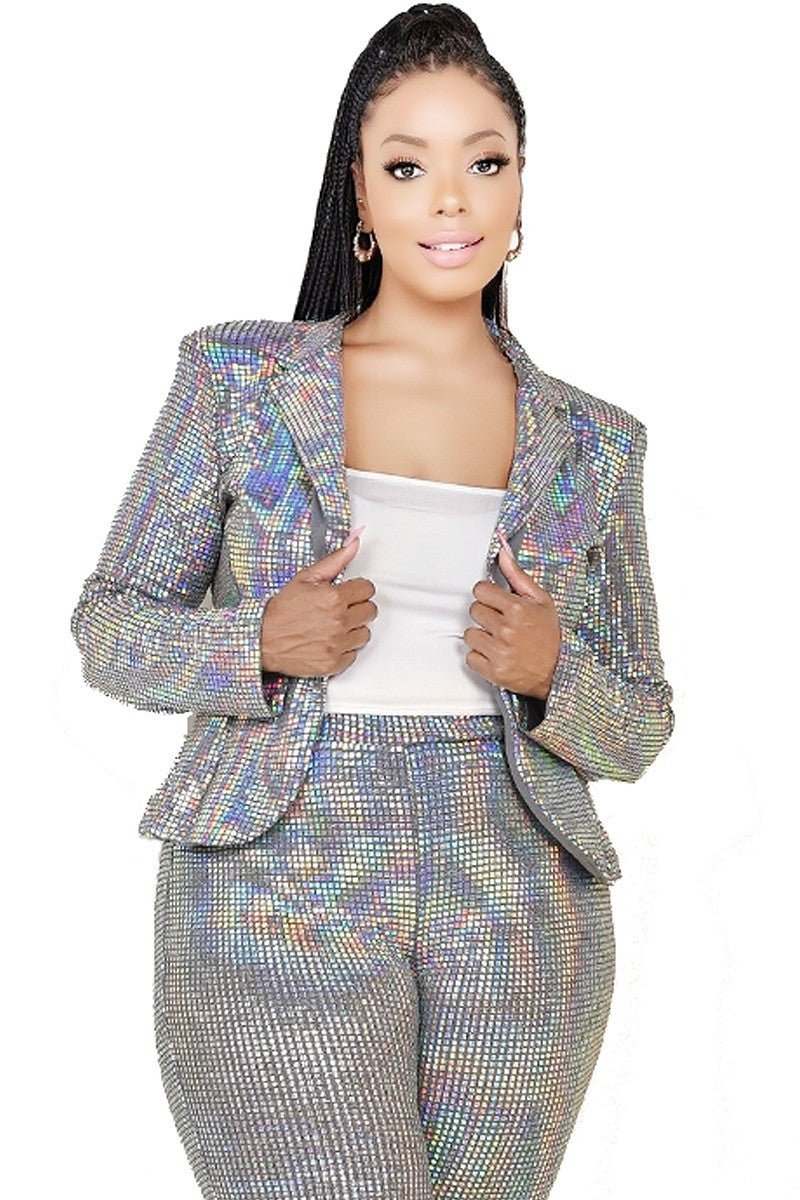 Plus Disco Metallic Sequins 2 Piece Jacket Set - Passion 4 Fashion USA