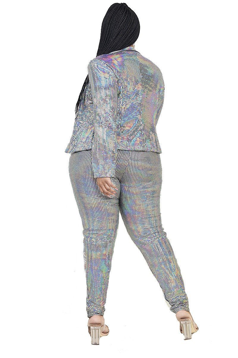 Plus Disco Metallic Sequins 2 Piece Jacket Set - Passion 4 Fashion USA