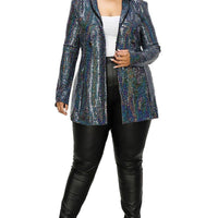 Plus Disco Metallic Sequins Double Breasted Blazer - Passion 4 Fashion USA