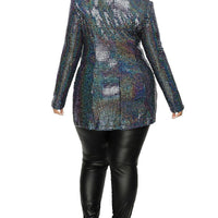 Plus Disco Metallic Sequins Double Breasted Blazer - Passion 4 Fashion USA