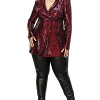 Plus Disco Metallic Sequins Double Breasted Blazer - Passion 4 Fashion USA