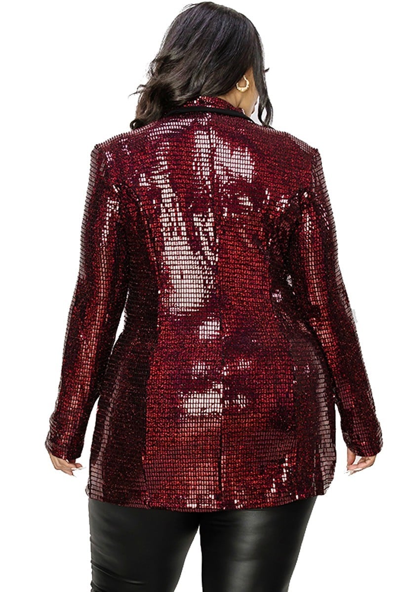 Plus Disco Metallic Sequins Double Breasted Blazer - Passion 4 Fashion USA