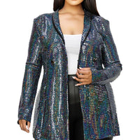 Plus Disco Metallic Sequins Double Breasted Blazer - Passion 4 Fashion USA