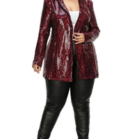 Plus Disco Metallic Sequins Double Breasted Blazer - Passion 4 Fashion USA