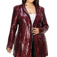 Plus Disco Metallic Sequins Double Breasted Blazer - Passion 4 Fashion USA