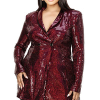 Plus Disco Metallic Sequins Double Breasted Blazer - Passion 4 Fashion USA