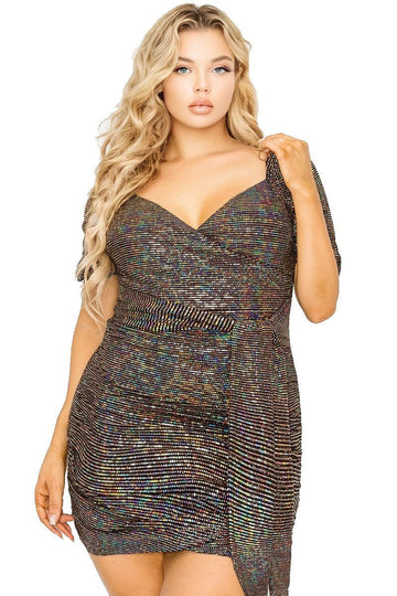 Plus Disco Sequins Puff Sleeve Belted Mini Dress - Passion 4 Fashion USA