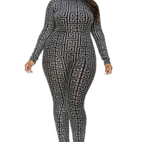 Plus Geo Pattern Glitter Printed Jumpsuit - Passion 4 Fashion USA