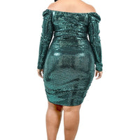Plus Long Sleeve Metallic Bodycon Mini Dress - Passion 4 Fashion USA