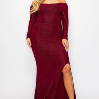 Plus Long Sleeve Off Shoulder Night Party Maxi Dress - Passion 4 Fashion USA