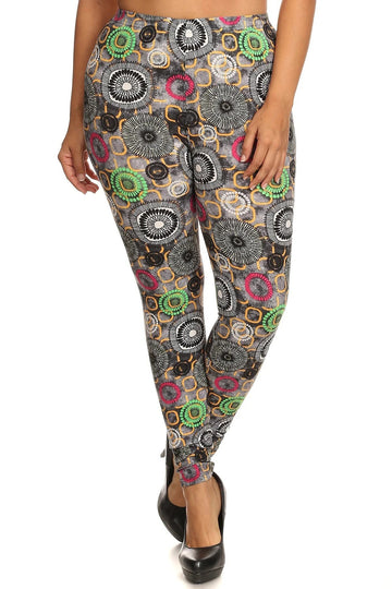 Plus Size Abstract Print, Full Length Leggings In A Slim Fitting Style With A Banded High Waist - Passion 4 Fashion USA