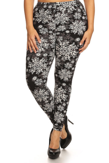 Plus Size Abstract Print, Full Length Leggings In A Slim Fitting Style With A Banded High Waist - Passion 4 Fashion USA