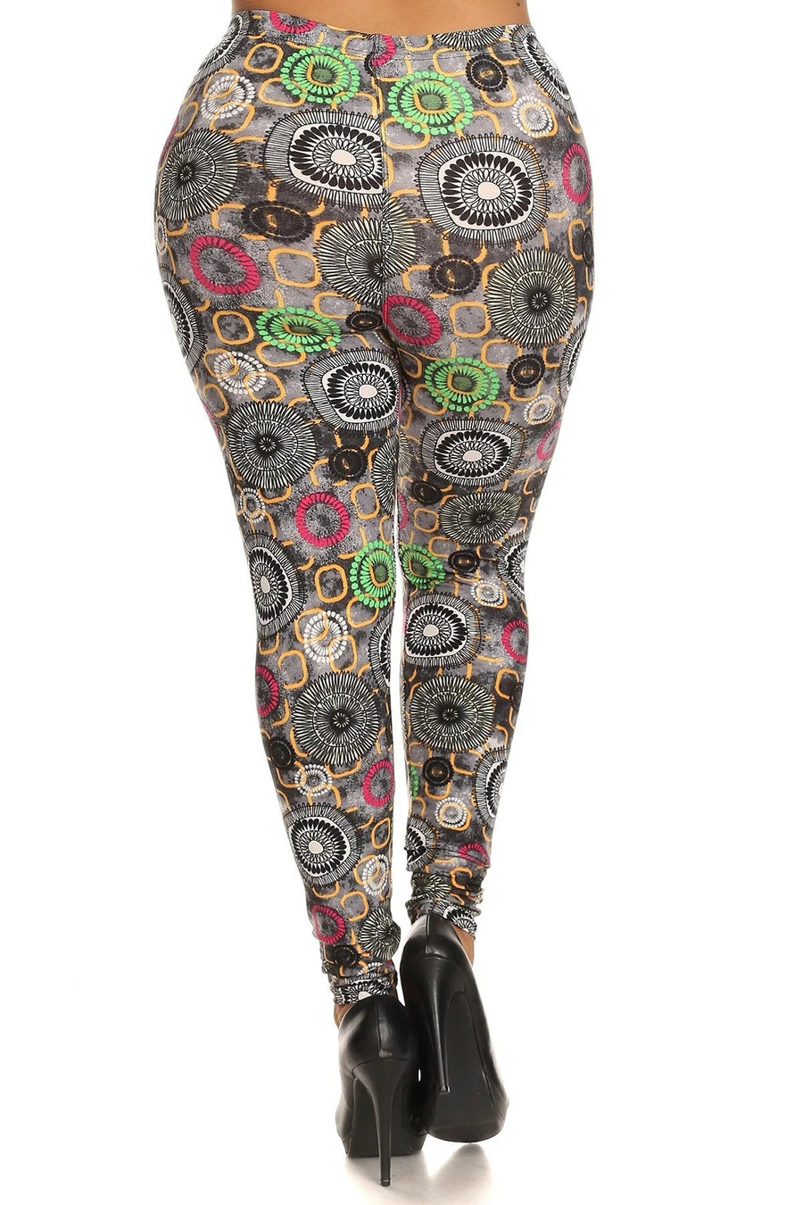 Plus Size Abstract Print, Full Length Leggings In A Slim Fitting Style With A Banded High Waist - Passion 4 Fashion USA