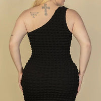 Plus Size Bubble Fabric One Shoulder Bodycon Mini Dress - Passion 4 Fashion USA