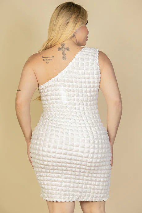 Plus Size Bubble Fabric One Shoulder Bodycon Mini Dress - Passion 4 Fashion USA