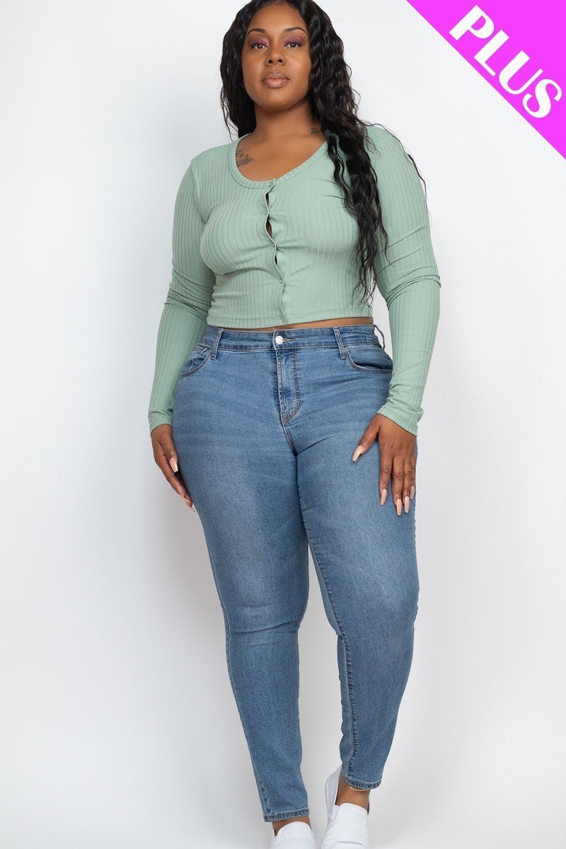 Plus Size Button Up Cropped Top - Passion 4 Fashion USA