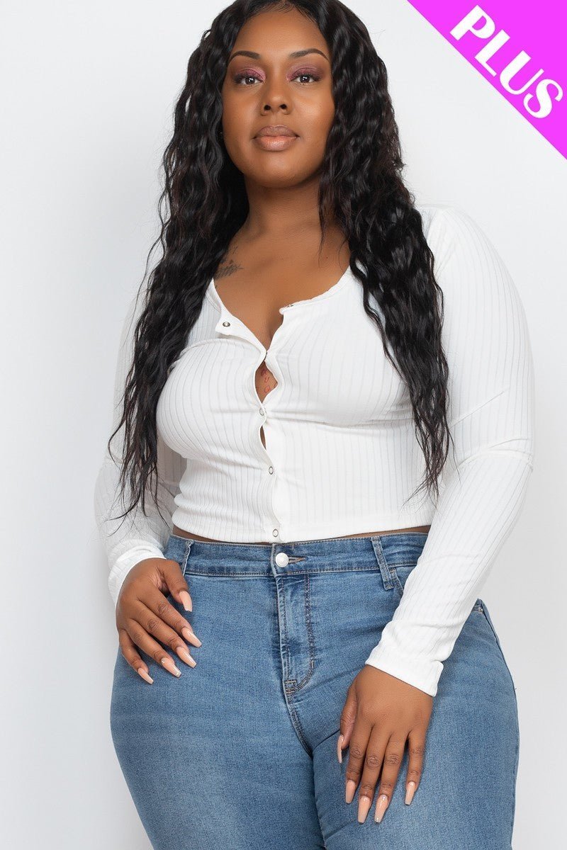 Plus Size Button Up Cropped Top - Passion 4 Fashion USA