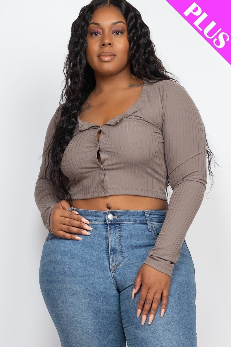 Plus Size Button Up Cropped Top - Passion 4 Fashion USA