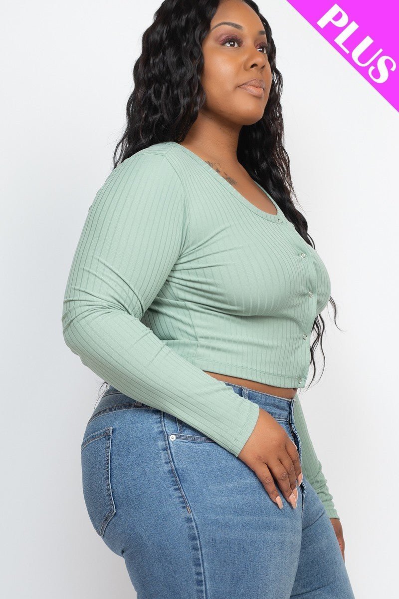 Plus Size Button Up Cropped Top - Passion 4 Fashion USA