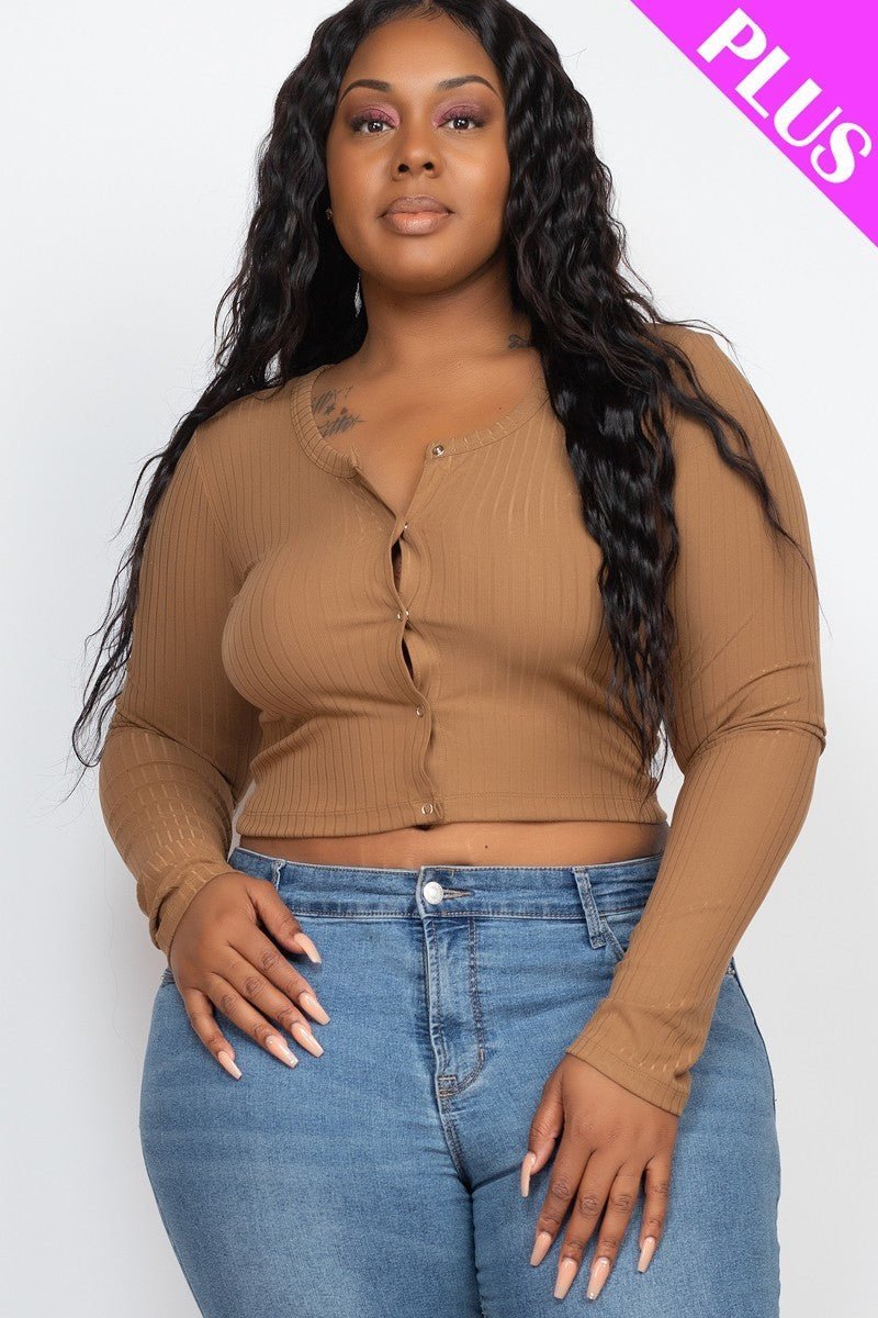 Plus Size Button Up Cropped Top - Passion 4 Fashion USA