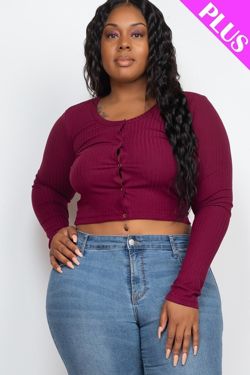 Plus Size Button Up Cropped Top - Passion 4 Fashion USA