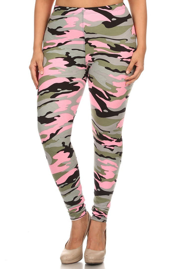 Plus Size Camouflage Printed Knit Legging With Elastic Waistband And High Waist Fit - Passion 4 Fashion USA